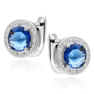 Cercei argint cu tortita si piatra albastra DiAmanti Z1072DER_BL-DIA (Argint 925‰ 4,2 g.)